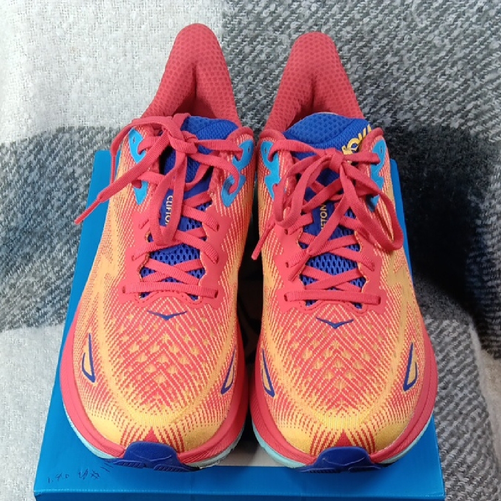 Hoka One One Clifton 9 Pink and Yellow Running Shoes